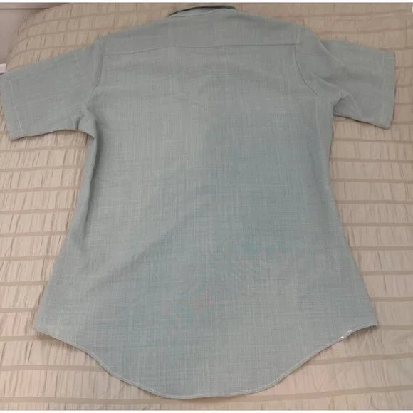 Vintage Men's FLYING CROSS Uniform Shirt - Green Short Sleeve Size Small 10 1/2 - Picture 10 of 11